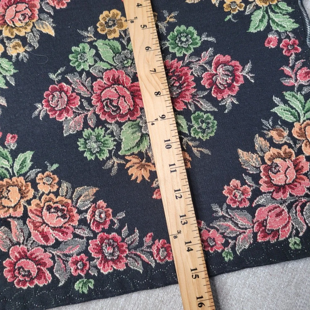 Vintage Tapestry Pillow Cover Floral Black Woven Zippered Square‎ Accent 15x15